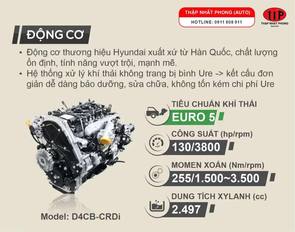 Động cơ Hyundai D4CB Euro4 trang bị trên Xe tải Kia K200 thùng lửng 1.9 tấn