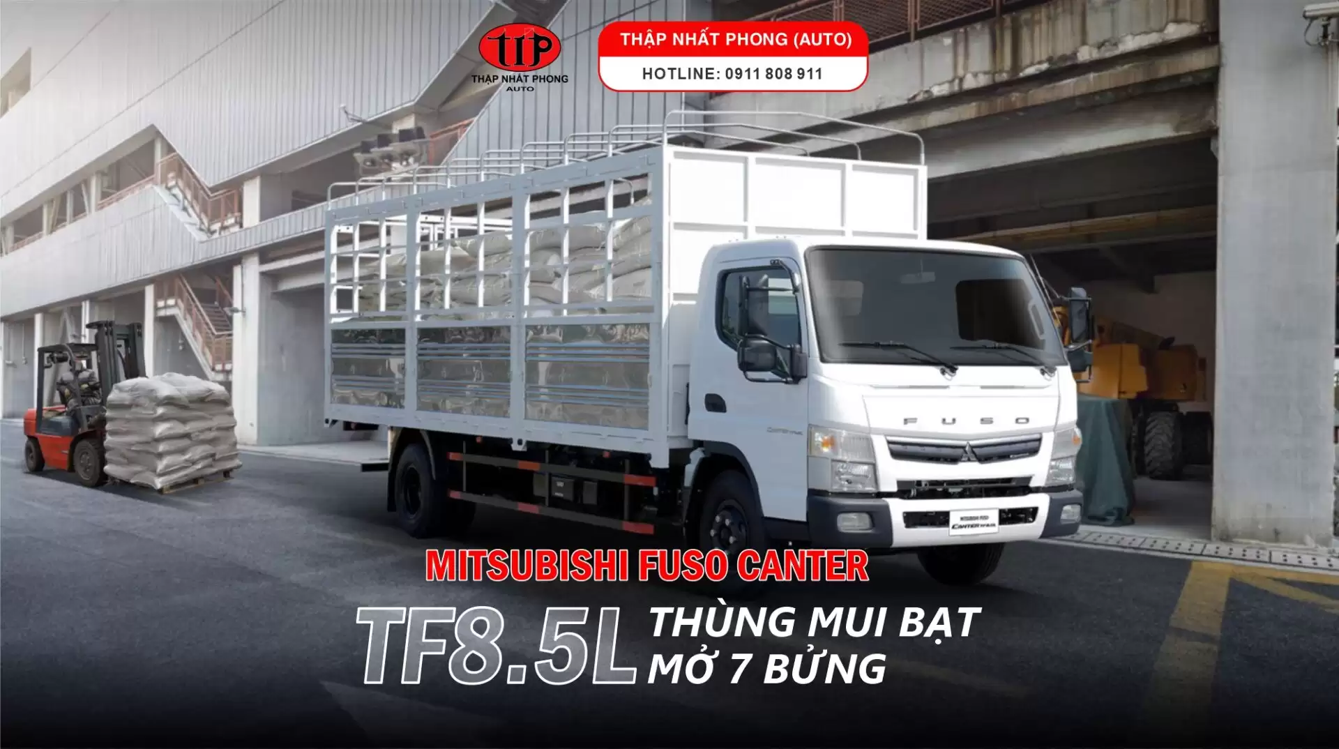 Xe tải FUSO 4,7 tấn, thùng mui bạt mở 7 bửng mới